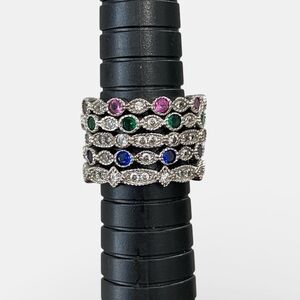 925 Silver Stacked Rings Radiant Gemstones Pink Emerald Sapphire Diamonds